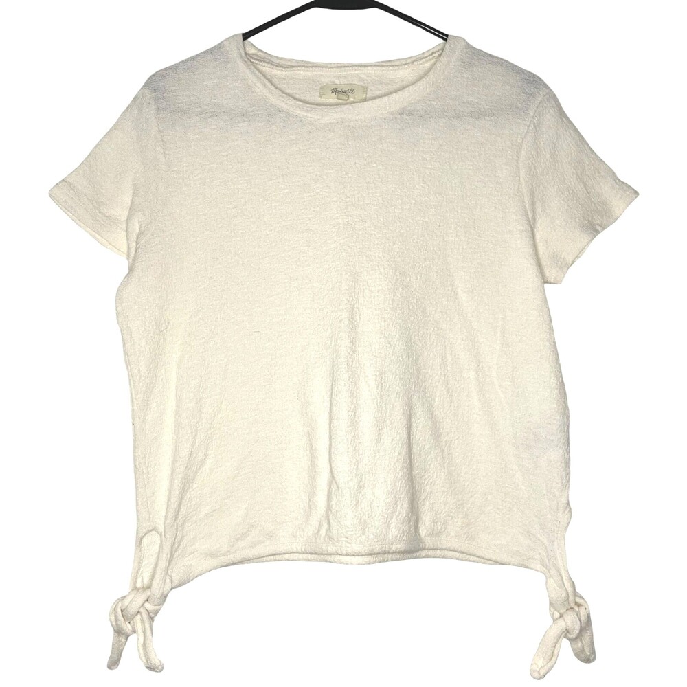 Madewell Modern Side-Tie Top Womens Small Cream Cotton Gauze Crew Short Sleeve